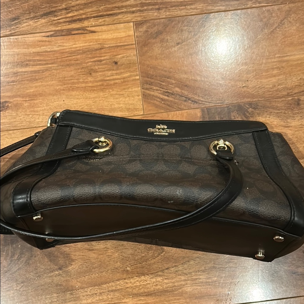 Coach Black and Brown Leather Shoulder Bag with Silver Accents